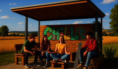 ChillZone Jugendliche auf öffentlichen Sitzplätzen