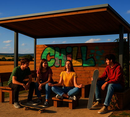 ChillZone Jugendliche auf öffentlichen Sitzplätzen