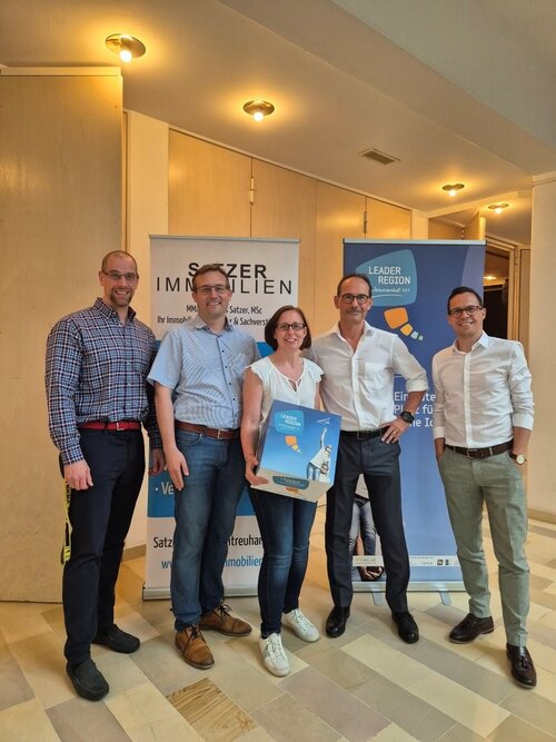 Gruppenfoto der Vortragenden des Impulsabends Vermietung, Clemens Freund, Markus Satzer, Christine Filipp, Johannes Marchtrenker, Florian Woditschka.