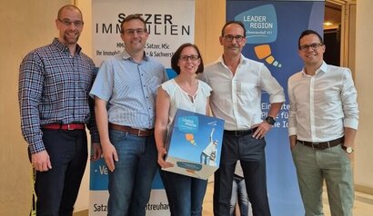 Gruppenfoto der Vortragenden des Impulsabends Vermietung, Clemens Freund, Markus Satzer, Christine Filipp, Johannes Marchtrenker, Florian Woditschka.