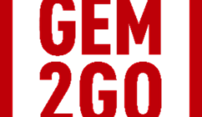 Logo der GEM2GOApp, rotes Quadrat mit Schriftzug
