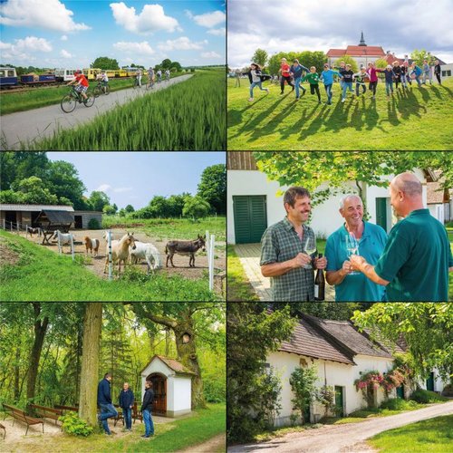 Collage von verschienden Imagefotos aus Ortschaften des Weinviertels