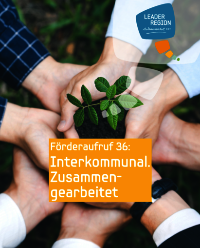 Sujet Förderaufruf Interkommunal.Zusammengearbeitet Hände mit Pflanze