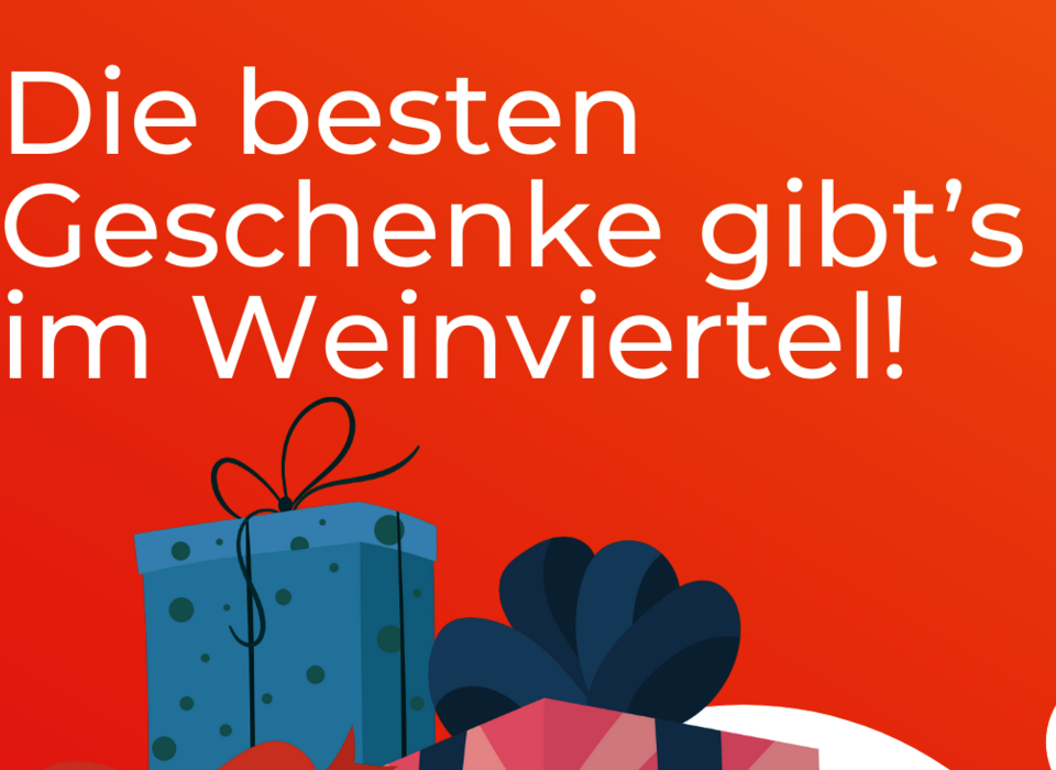 Sujet für regionale Geschenksideen, orangener Hintergrund mit Geschenken 