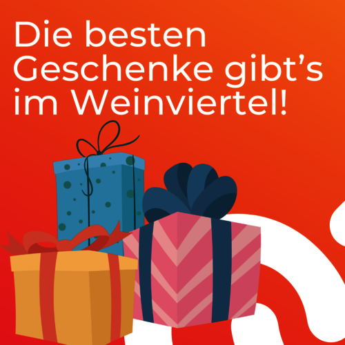 Sujet für regionale Geschenksideen, orangener Hintergrund mit Geschenken 