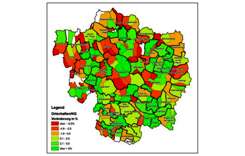 Demografische Karte Wanderungsverhalten der LEADER Region Weinviertel Ost